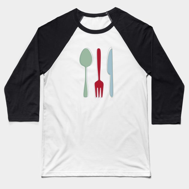 Fun Kitchen Utensils Mid Century Retro Baseball T-Shirt by OrchardBerry